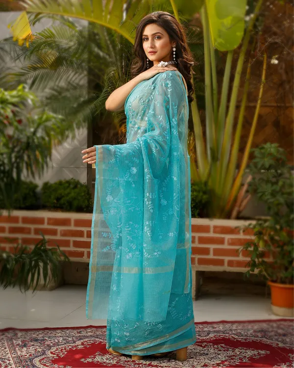 Gehri_Chhaya_Blue_Floral_Embroidery_Saree