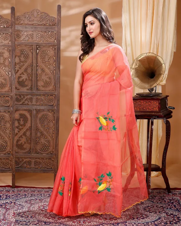 Sanjh_Bahar_Red_Embroidery_Saree