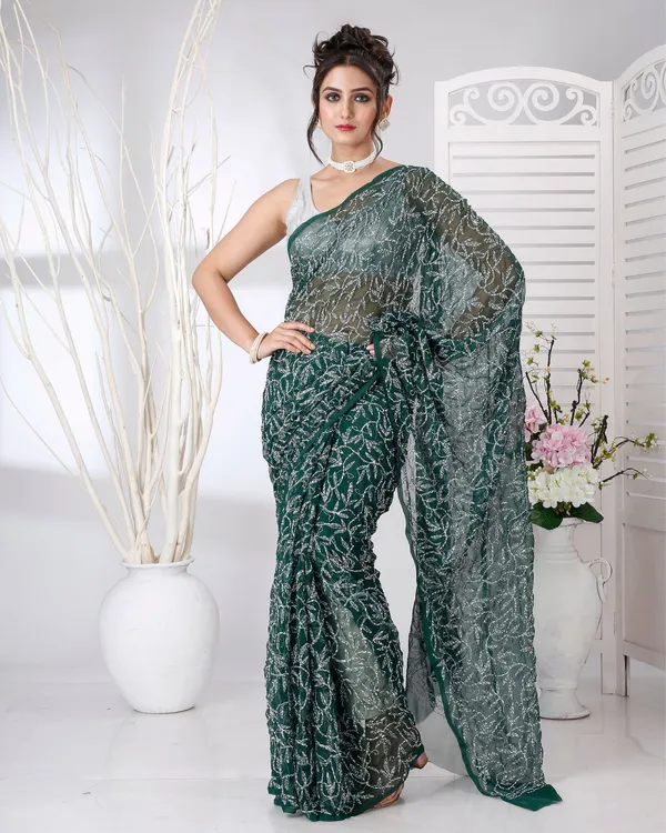 Jalkriti_Dark_Green_Georgette_Saree