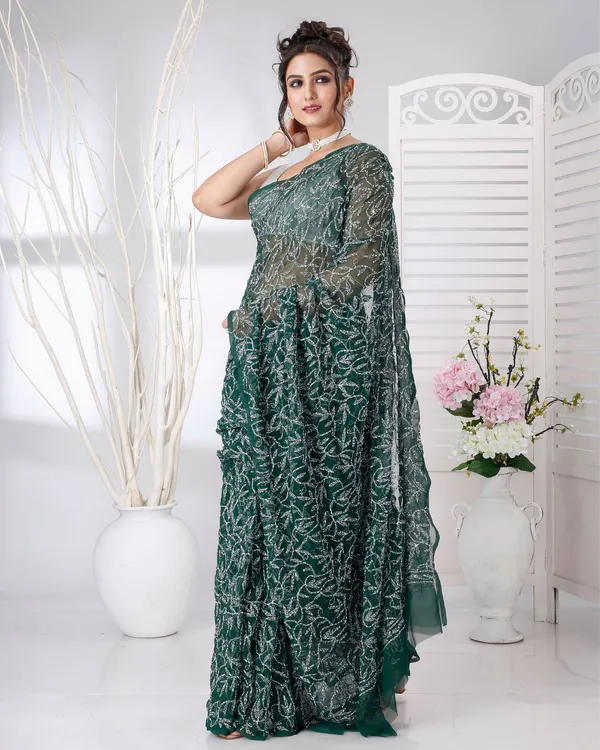 Jalkriti_Dark_Green_Georgette_Saree