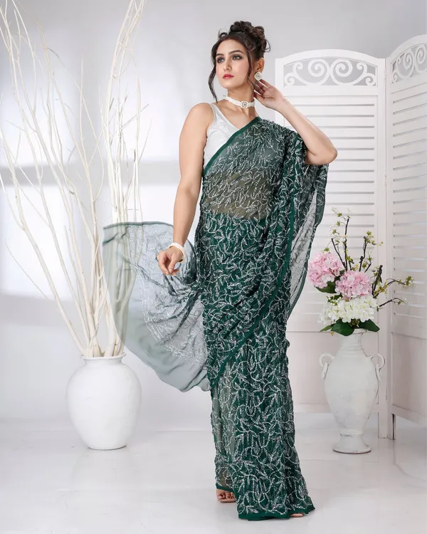 Jalkriti_Dark_Green_Georgette_Saree