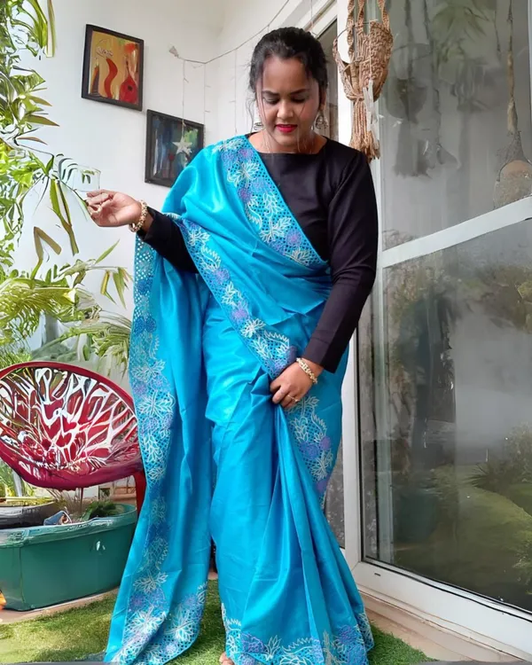 Living_Lux_Blue_Tussar_Cutwork_Saree