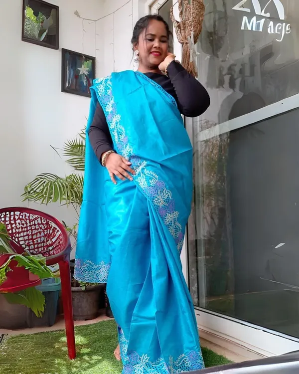 Living_Lux_Blue_Tussar_Cutwork_Saree