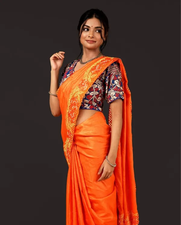 Living_Lux_Orange_Tussar_Cutwork_Saree