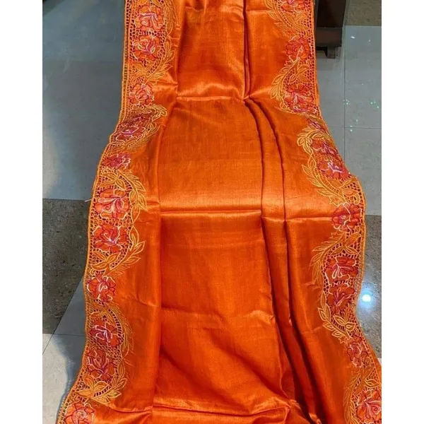 Living_Lux_Orange_Tussar_Cutwork_Saree