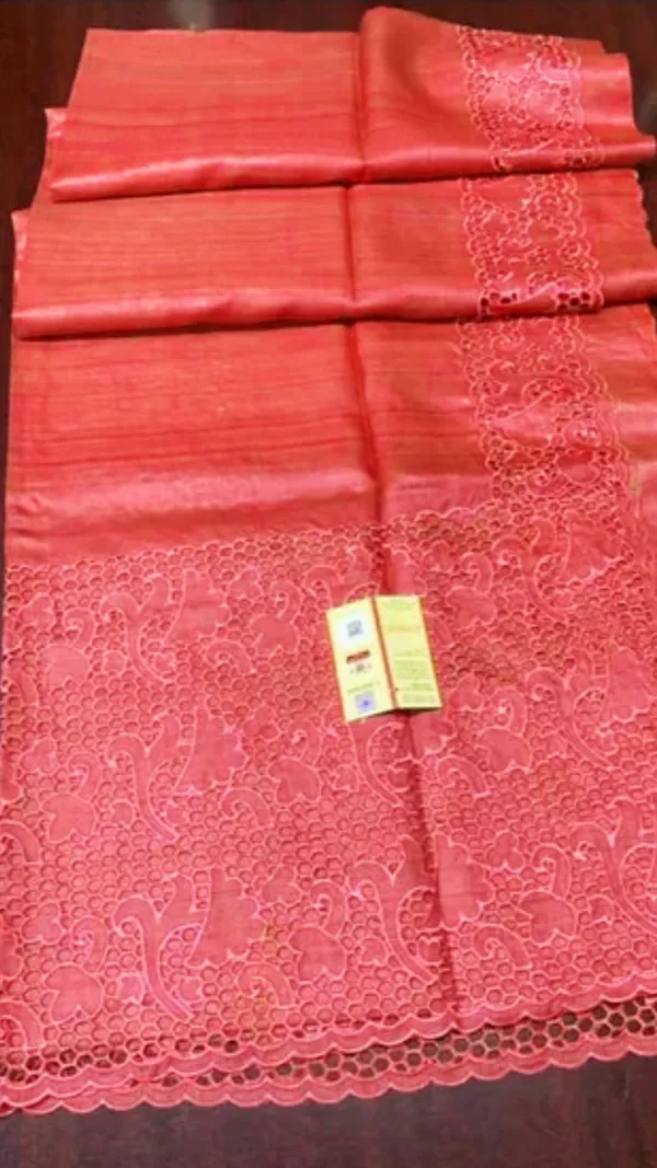 Living_Lux_Red_Tussar_Cutwork_Saree