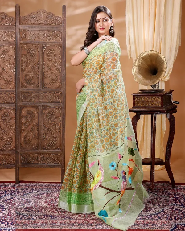 Macaw_Love_Green_Floral_Print_Saree