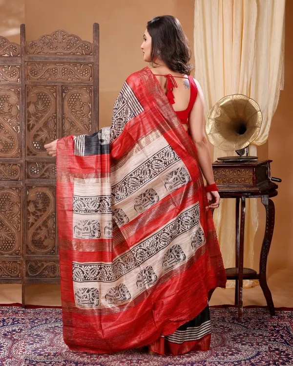 Madhuban_Ki_Kushboo_Black_&_Cream_Tussar_Silk_Saree
