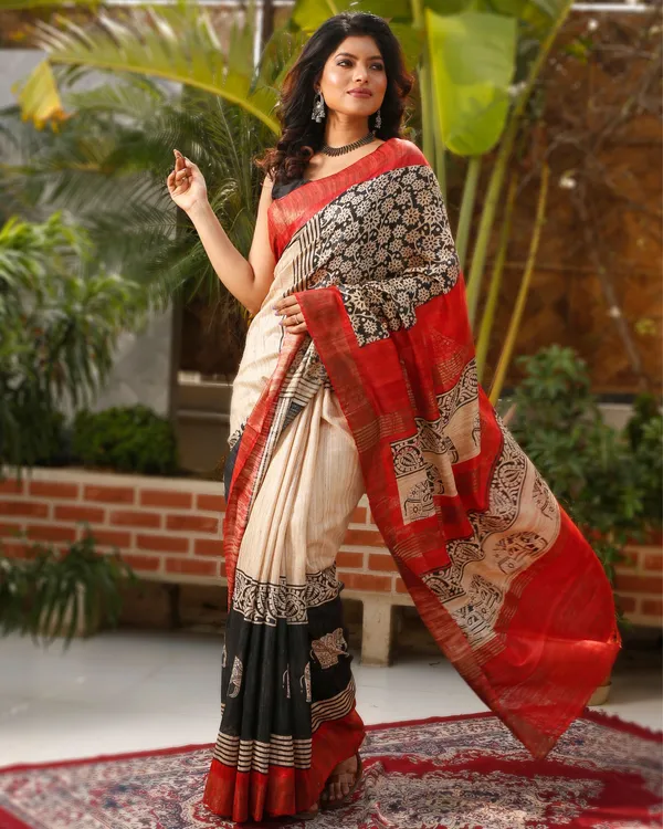 Madhuban_Ki_Kushboo_Cream_&_Red_Tussar_Silk_Saree