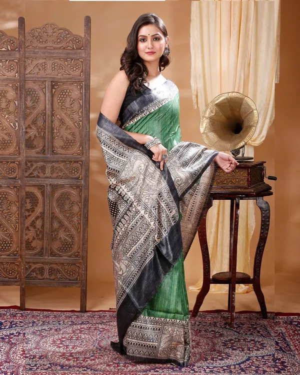 Madhuban_Ki_Kushboo_Green_&_Black_Tussar_Silk_Saree