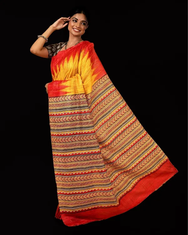 Madhuban_Ki_Kushboo_Mustard_&_Red_Tussar_Silk_Saree