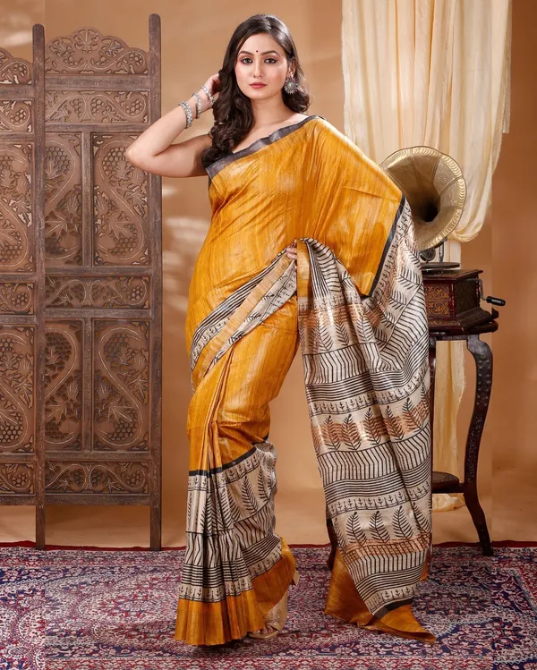 Madhuban_Ki_Kushboo_Yellow_&_Gray_Tussar_Silk_Saree