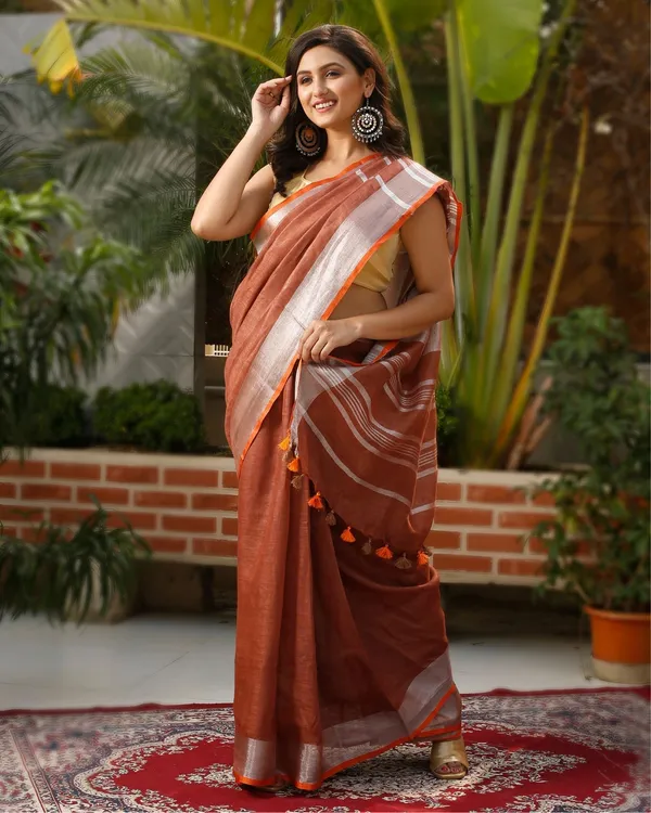 Parishuddhata_Brown_Linen_Saree