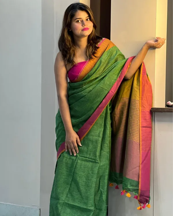 Parishuddhata_Green_Linen_Saree