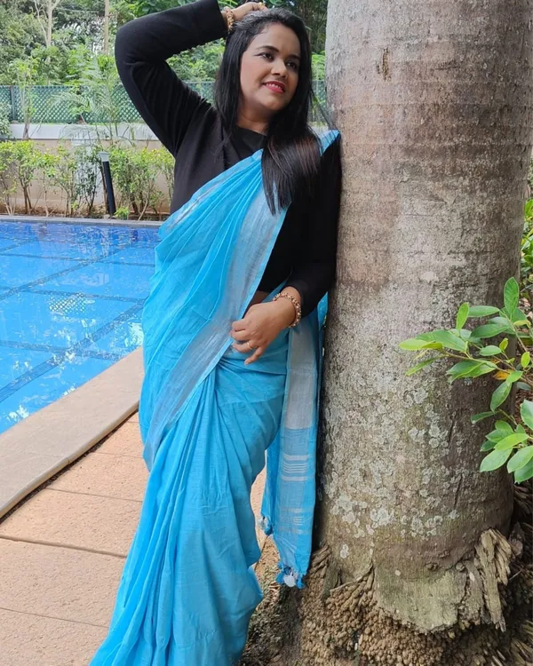 Parishuddhata_Light_Blue_Linen_Saree