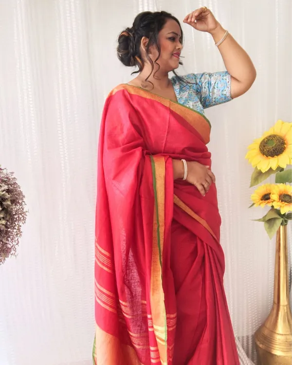 Parishuddhata_Red_Linen_Saree