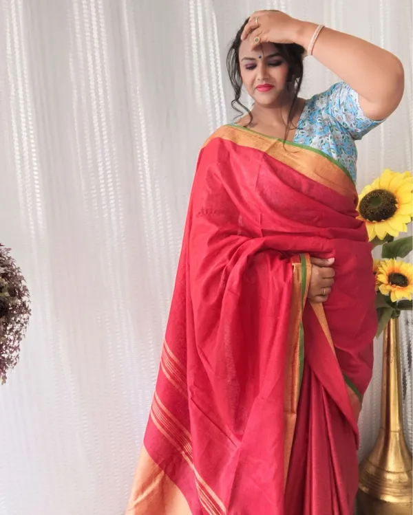 Parishuddhata_Red_Linen_Saree