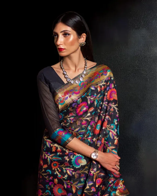Phulwari_Khyber_Silk_Intense_Black_Banarasi_Brocade_Saree