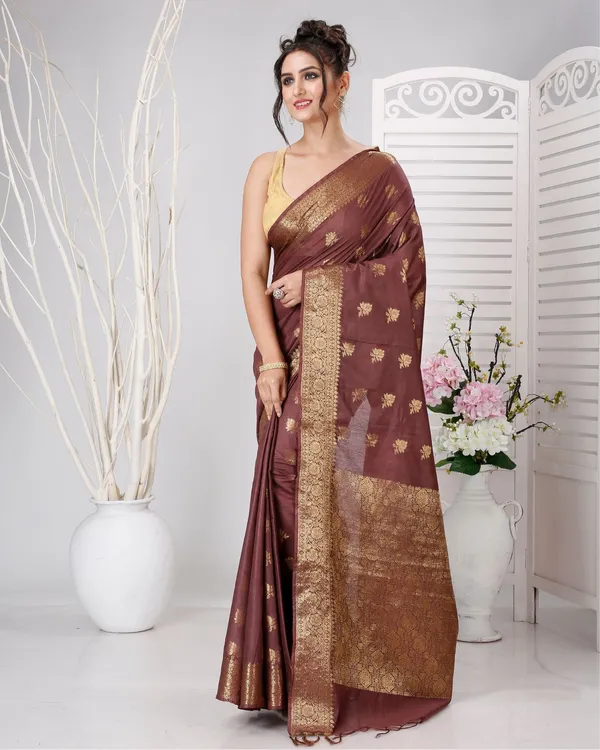 Rajsi_Thaath_Banarasi_Silk_Brown_Saree