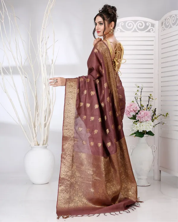 Rajsi_Thaath_Banarasi_Silk_Brown_Saree