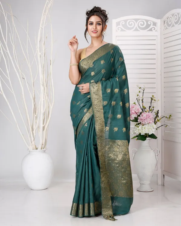 Rajsi_Thaath_Banarasi_Silk_Green_Saree