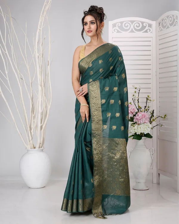 Rajsi_Thaath_Banarasi_Silk_Green_Saree