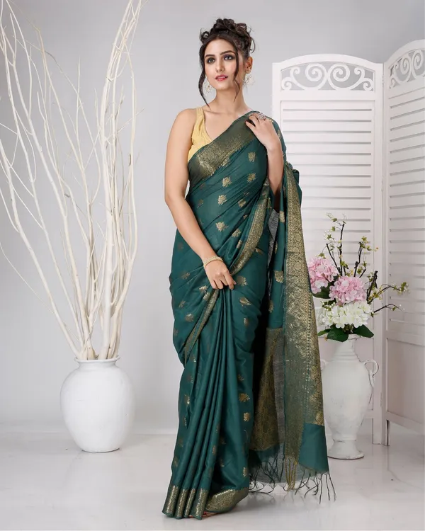 Rajsi_Thaath_Banarasi_Silk_Green_Saree