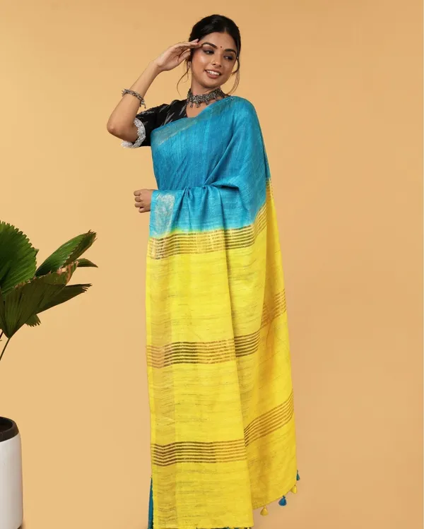 Rangrasiya_Blue_&_Yellow_Silk_Saree