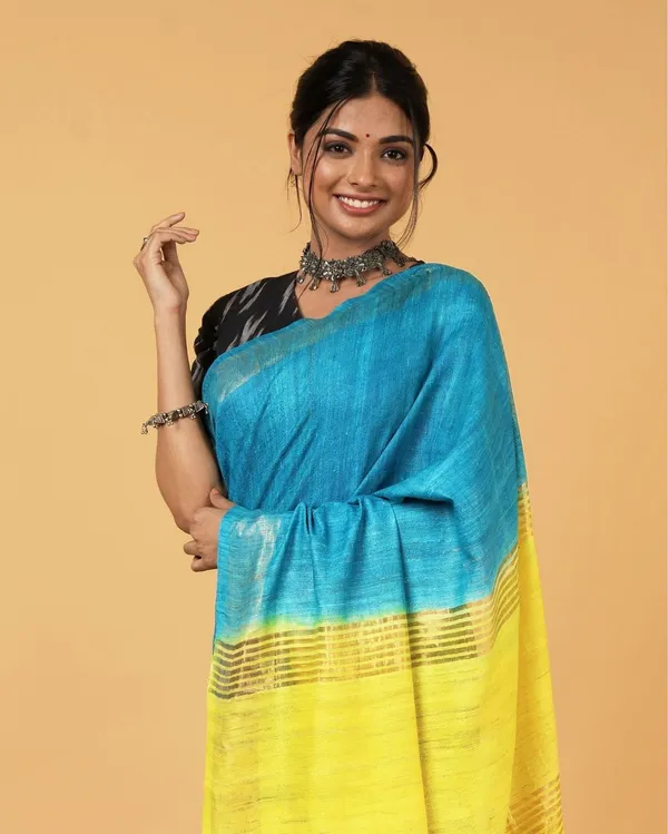 Rangrasiya_Blue_&_Yellow_Silk_Saree
