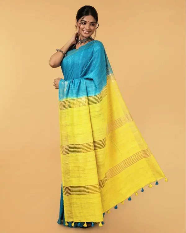 Rangrasiya_Blue_&_Yellow_Silk_Saree