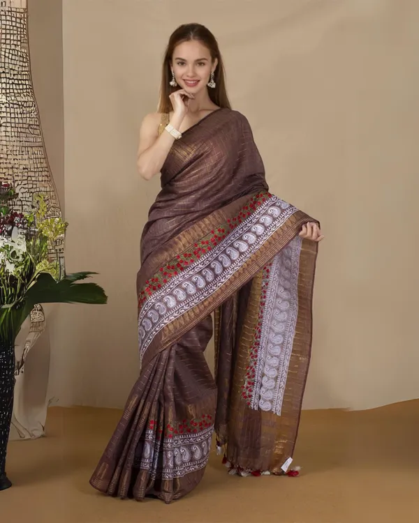 Paheli_Brown_Embroidery_Saree