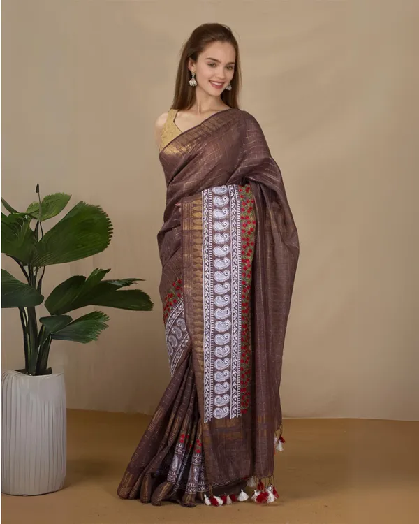 Paheli_Brown_Embroidery_Saree