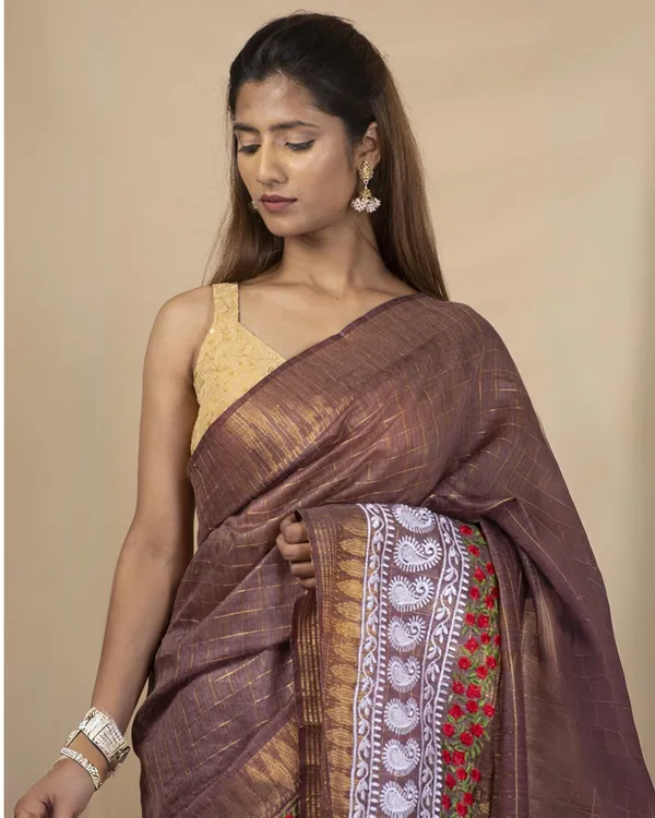 Paheli_Brown_Embroidery_Saree
