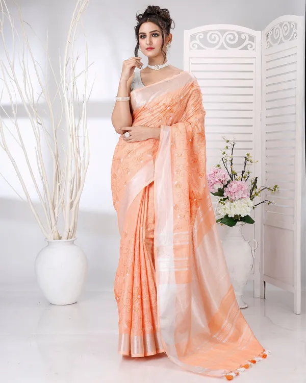 Shiromani_Peach_Embroidered_Saree