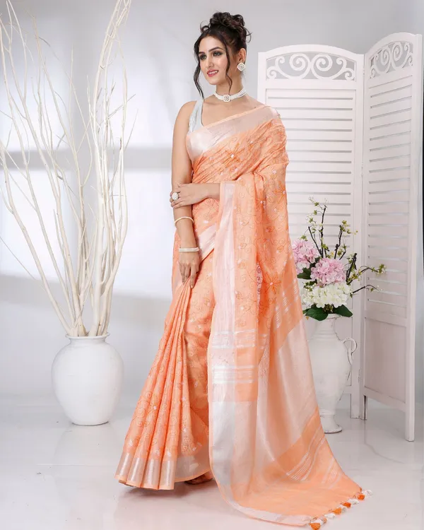 Shiromani_Peach_Embroidered_Saree