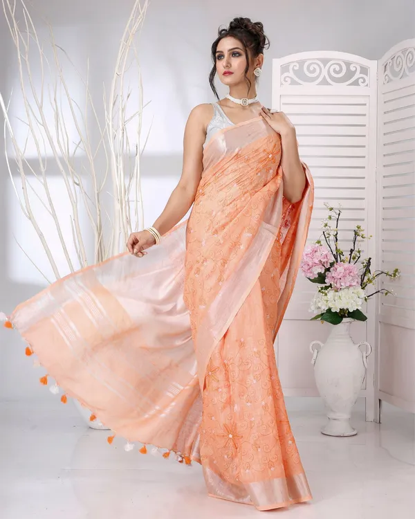 Shiromani_Peach_Embroidered_Saree