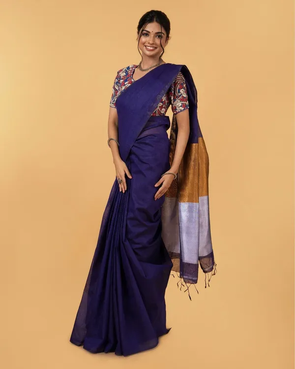 Swarna_Ras_Dark_Blue_Linen_Silk_Saree