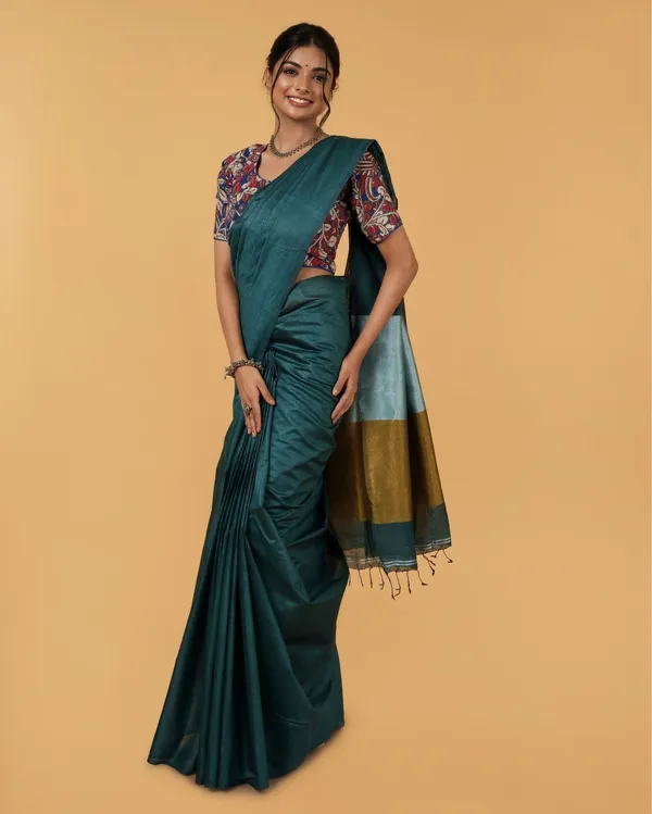 Swarna_Ras_Dark_Green_Linen_Silk_Saree