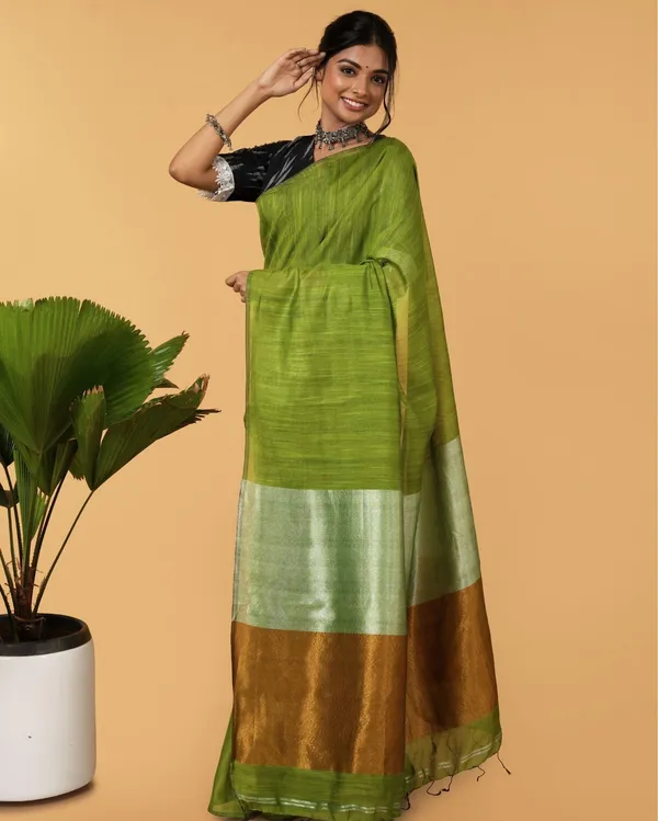 Swarna_Ras_Green_Linen_Silk_Saree