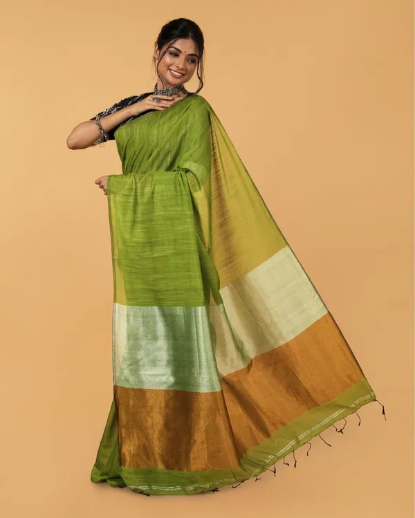 Swarna_Ras_Green_Linen_Silk_Saree