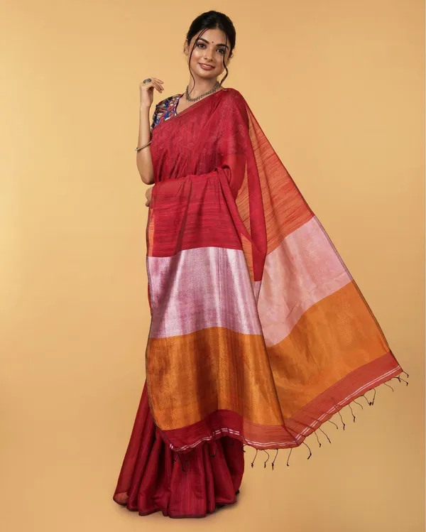 Swarna_Ras_Red_Linen_Silk_Saree