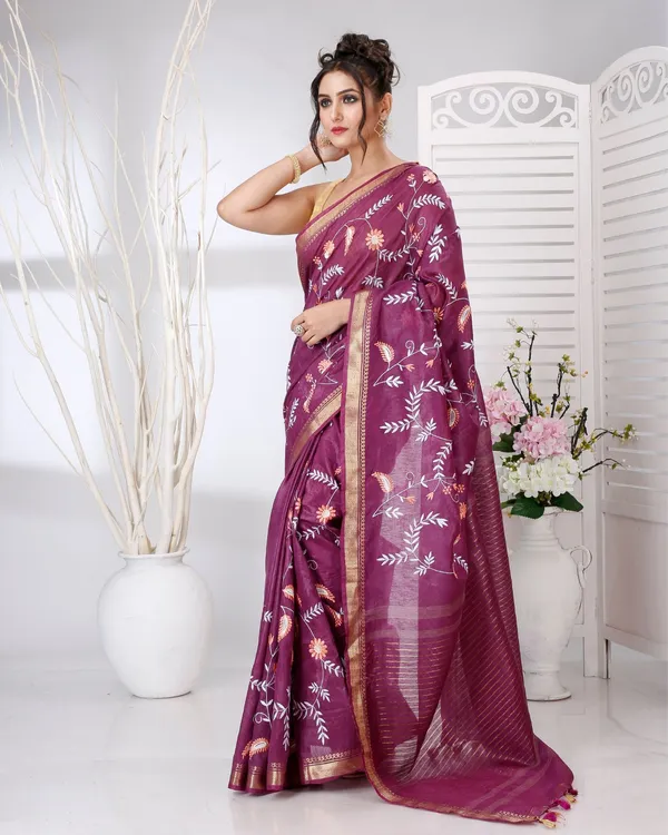 Van_Mala_Berry_Red_Embroidered_Saree