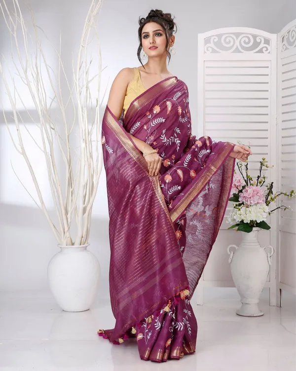 Van_Mala_Berry_Red_Embroidered_Saree