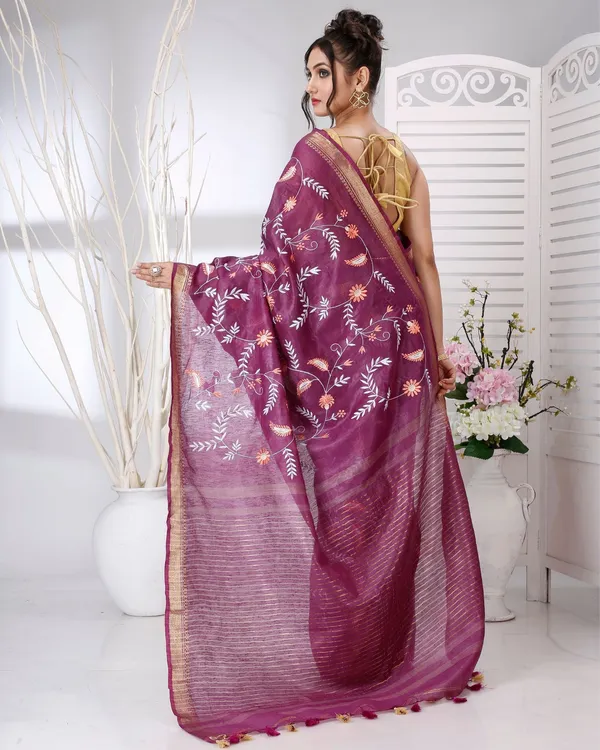 Van_Mala_Berry_Red_Embroidered_Saree