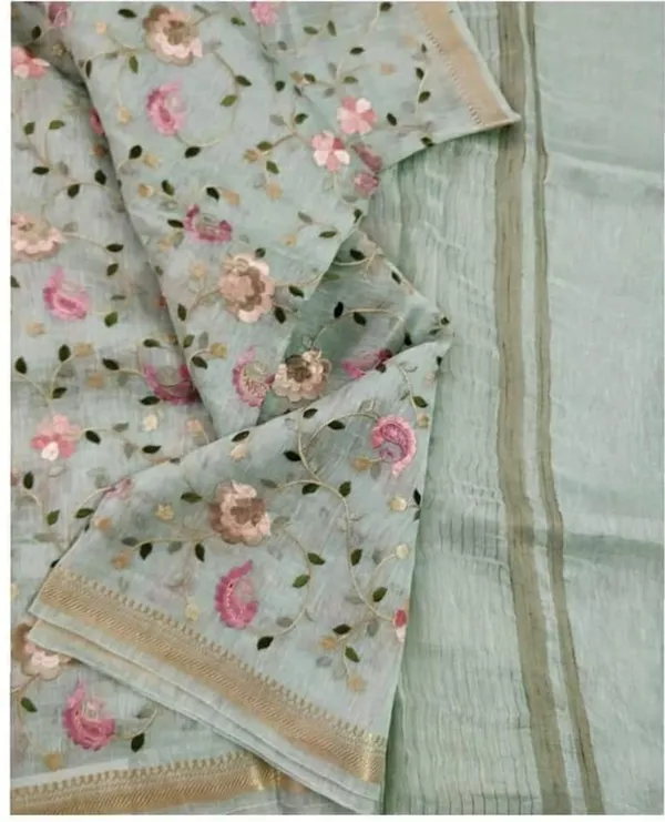 Van_Mala_Green_Embroidered_Saree