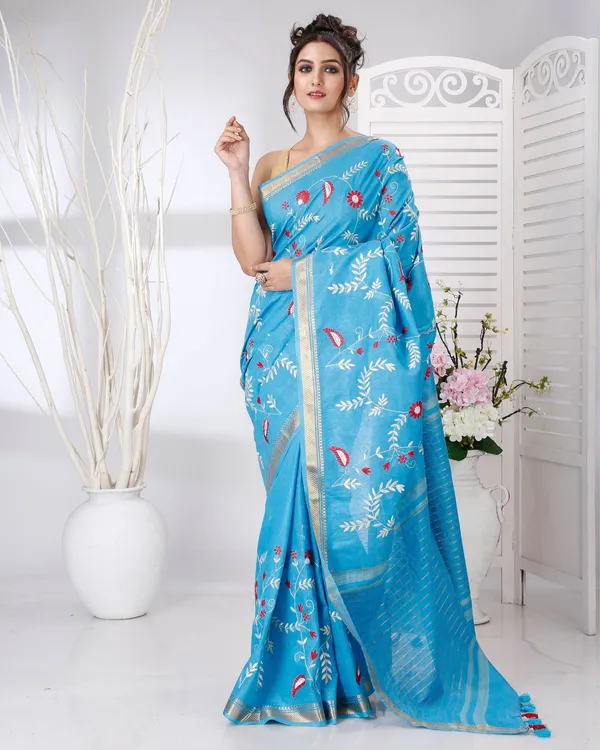 Van_Mala_Sky_Blue_Embroidered_Saree
