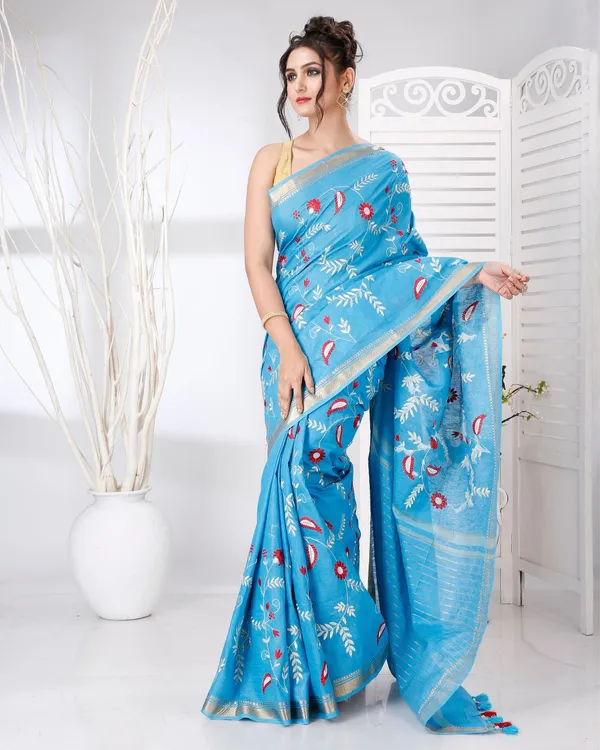 Van_Mala_Sky_Blue_Embroidered_Saree