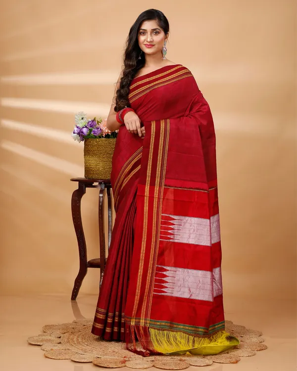 Burgundy_Red_Vintage_Elegance_Silk_Pure_Cotton_Saree