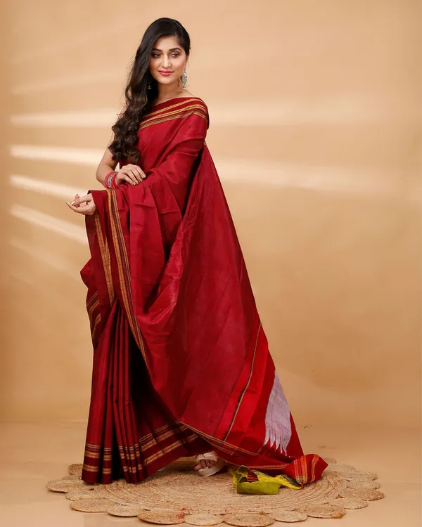 Burgundy_Red_Vintage_Elegance_Silk_Pure_Cotton_Saree