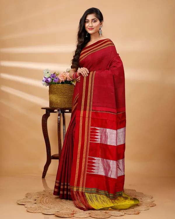 Burgundy_Red_Vintage_Elegance_Silk_Pure_Cotton_Saree